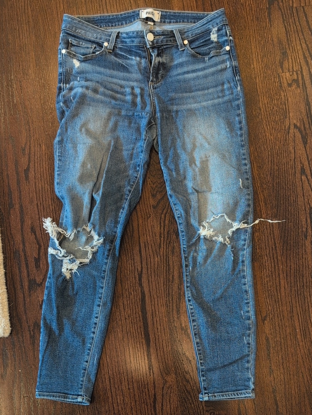 PAIGE Dark Blue Ripped Skinny Jeans